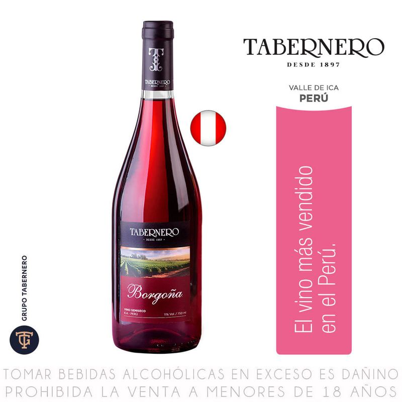 Vino Tinto Borgoña Tabernero Semi Seco Botella 750ml 