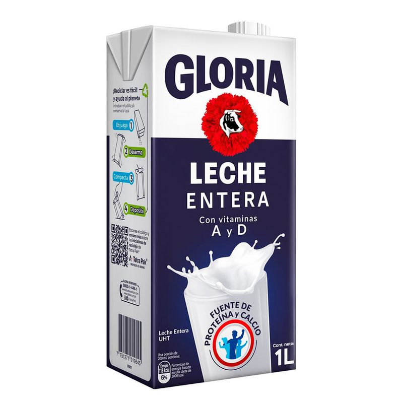 Tripack Leche Parcialmente Descremada Gloria Sin Lactosa Caja 1L 