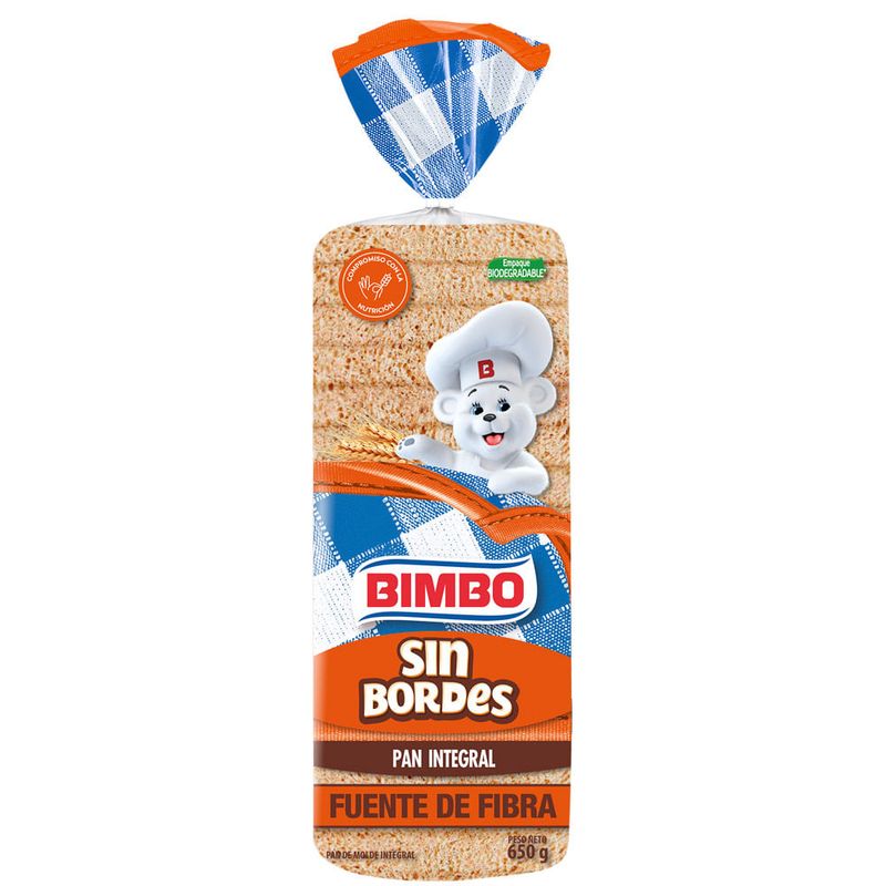 Pan de Molde Integral Sin Bordes Bimbo Bolsa 650 g 