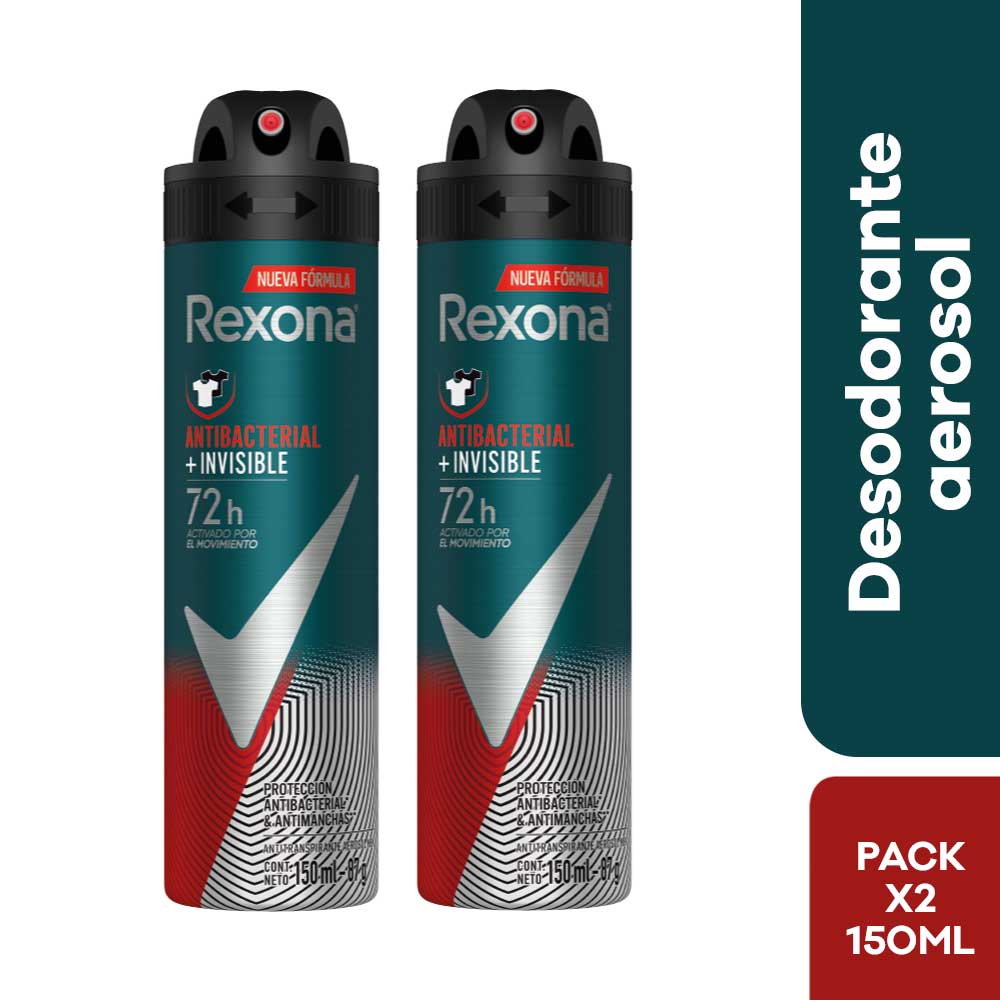 Twopack Antitranspirante En Aerosol Rexona Antibacterial + Invisible ...