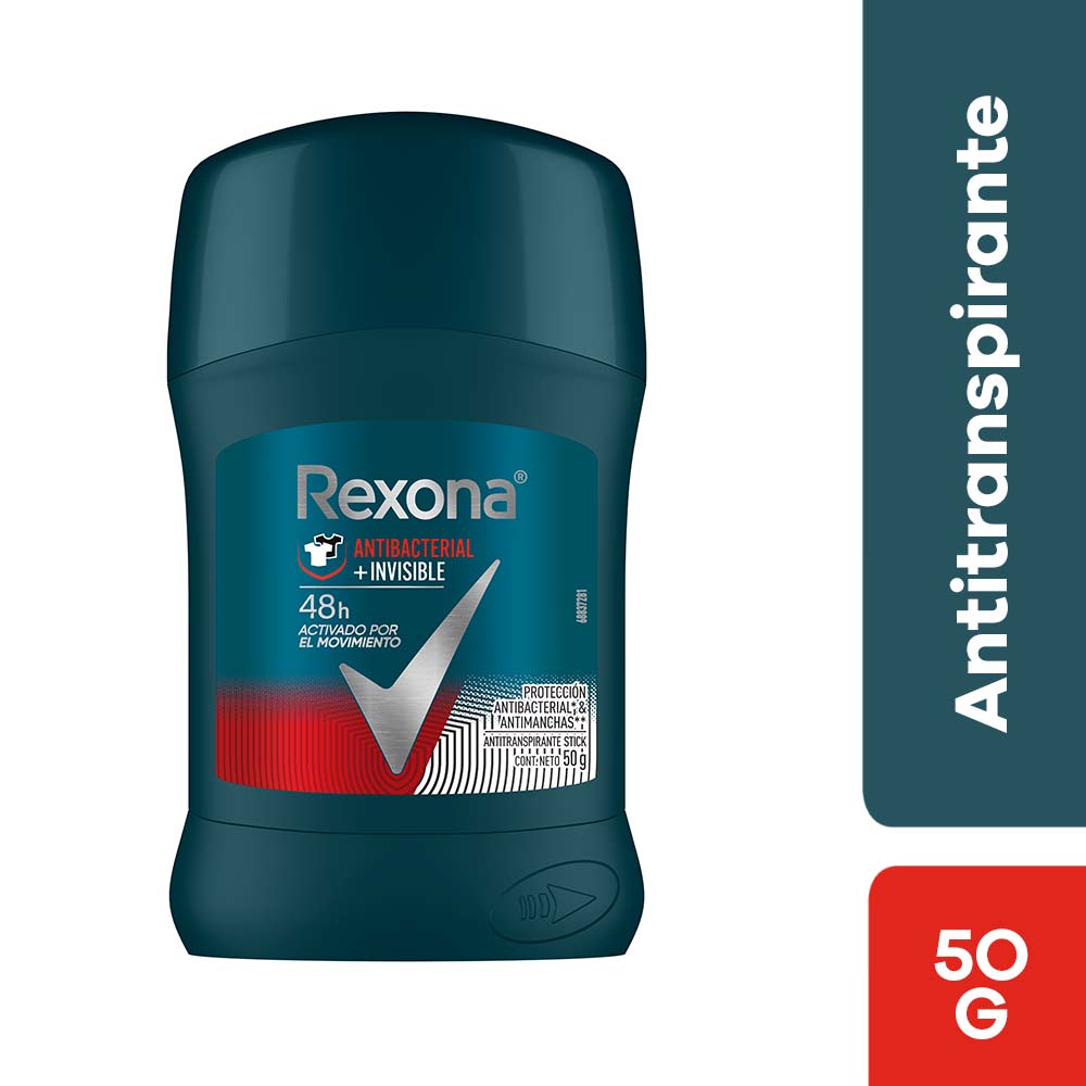 Antitranspirante En Barra Rexona Men Antibacterial + Invisible 50g ...