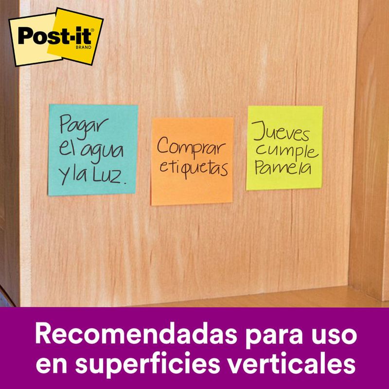 Notas Post-it® Colección Ciudad del Cabo, Neón, 76 mm x 76 mm, 1 Paquete/5  Blocs, 1 Bloc/ 100 Hojas