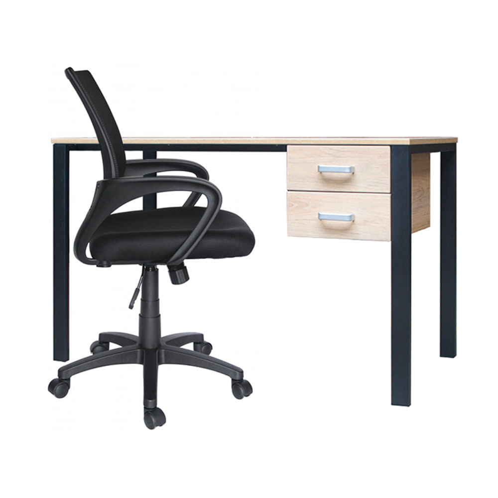 Escritorio Krona con Cajonera 120cm Rovere/Negro + Silla Habana Negro