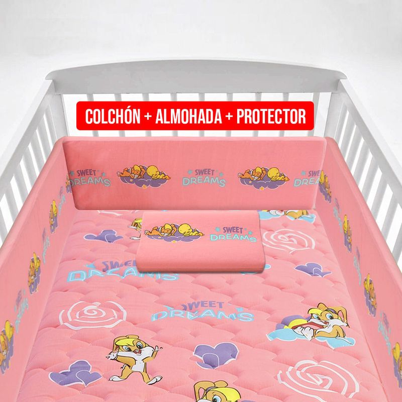 Forli-Colch-n-Cuna-Looney-Tunes-Baby-Almohada-Protector-de-Borde-para-Cuna-Rosado-2-199422116