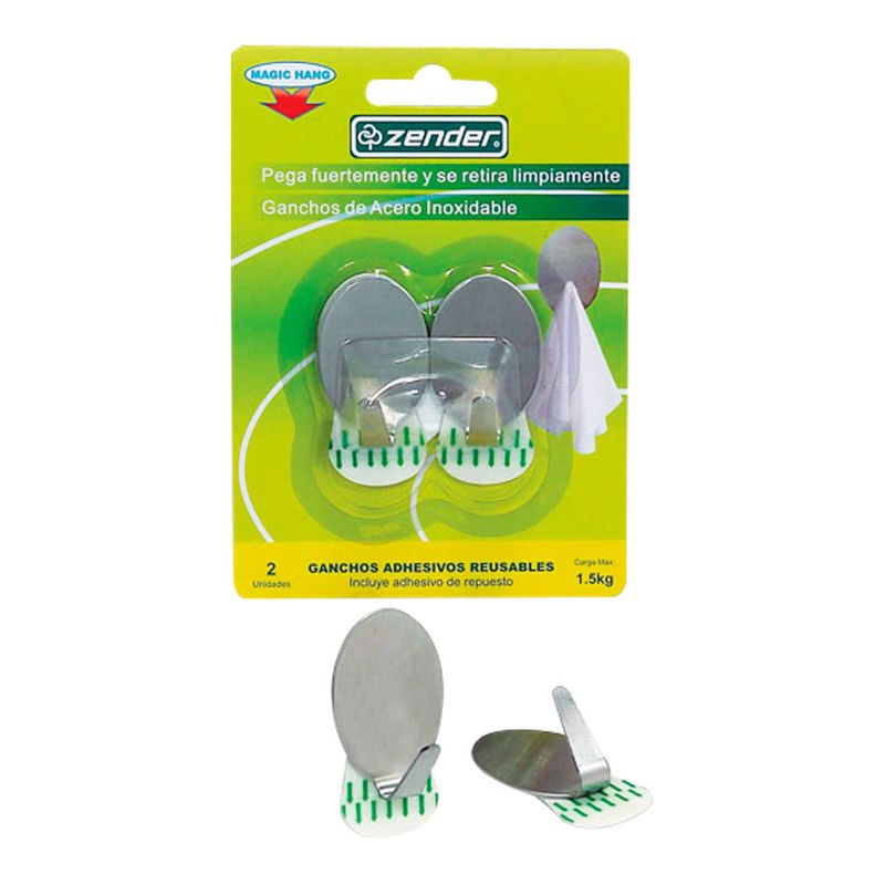 Set de 2 colgadores adhesivos multiusos de acero inoxidable