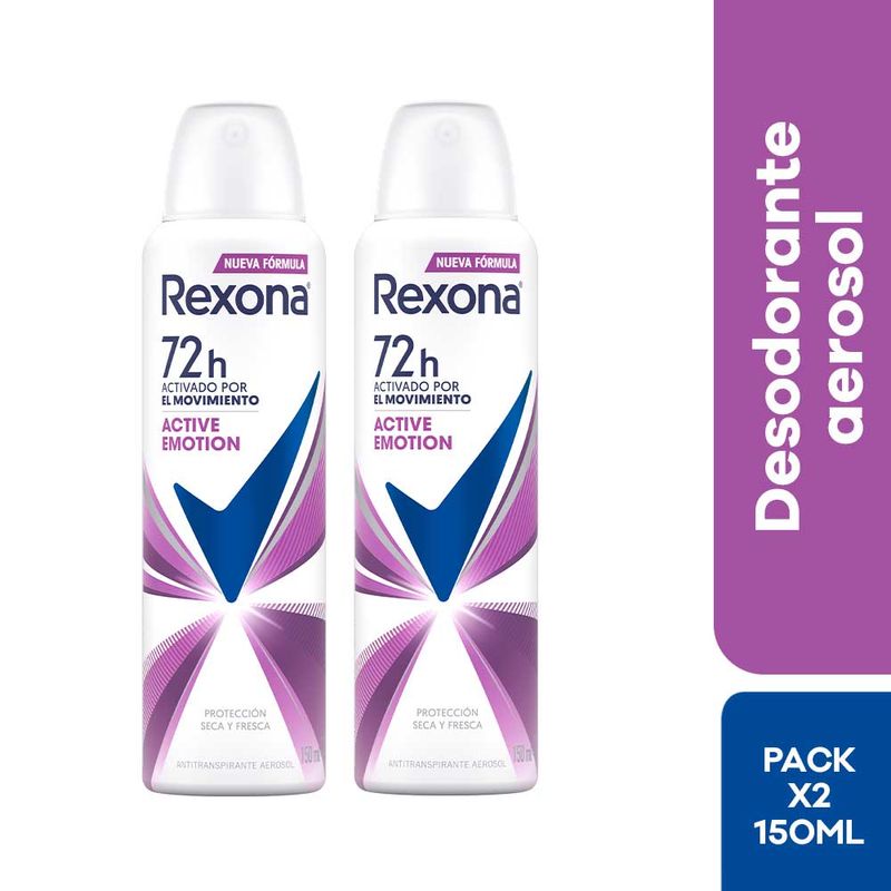 Desodorante Antitranspirante Rexona Mujer Active Emotion en Aerosol 150 Ml.