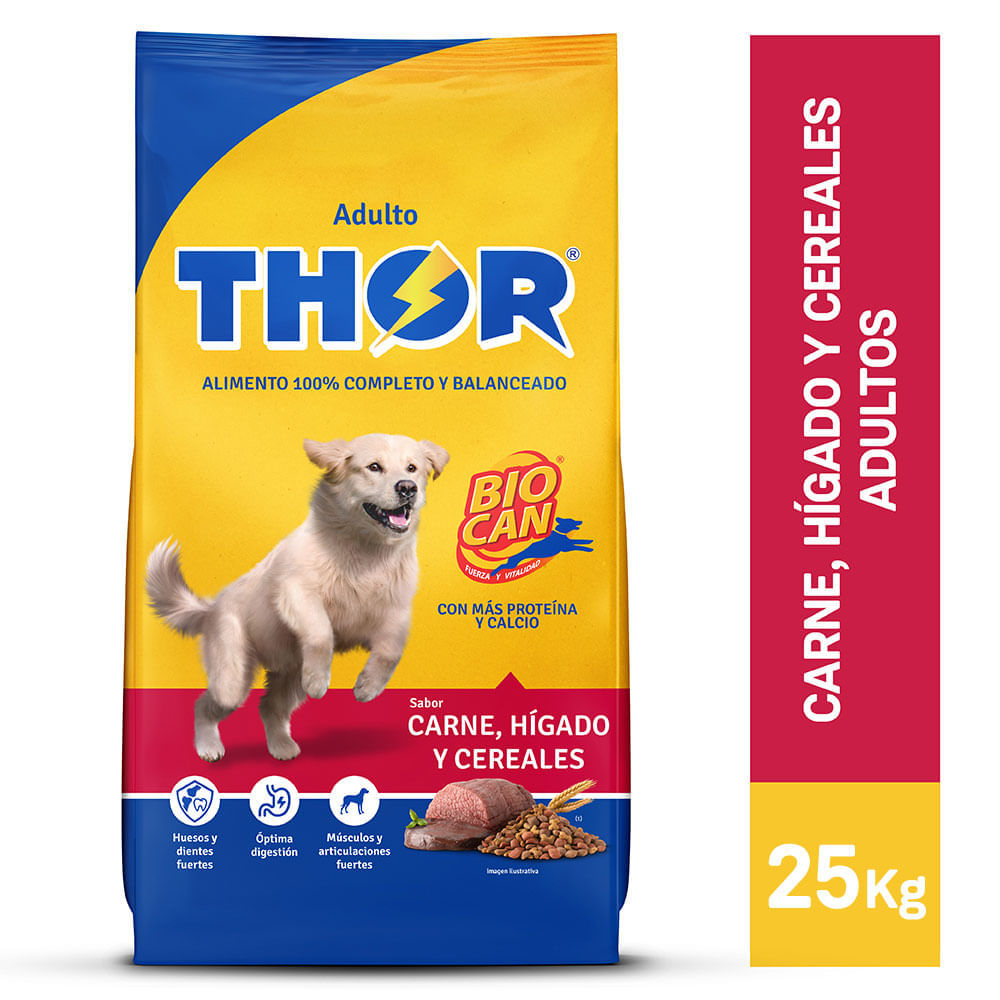 Thor Alimento para Perros Adultos Carne, Hígado y Cereales Bolsa 25 Kg