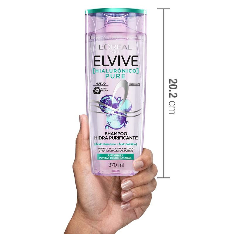 Pack ELVIVE Shampoo Ácido Hialurónico Pure Frasco 370ml + Acondicionador Ácido  Hialurónico Pure Frasco 370ml