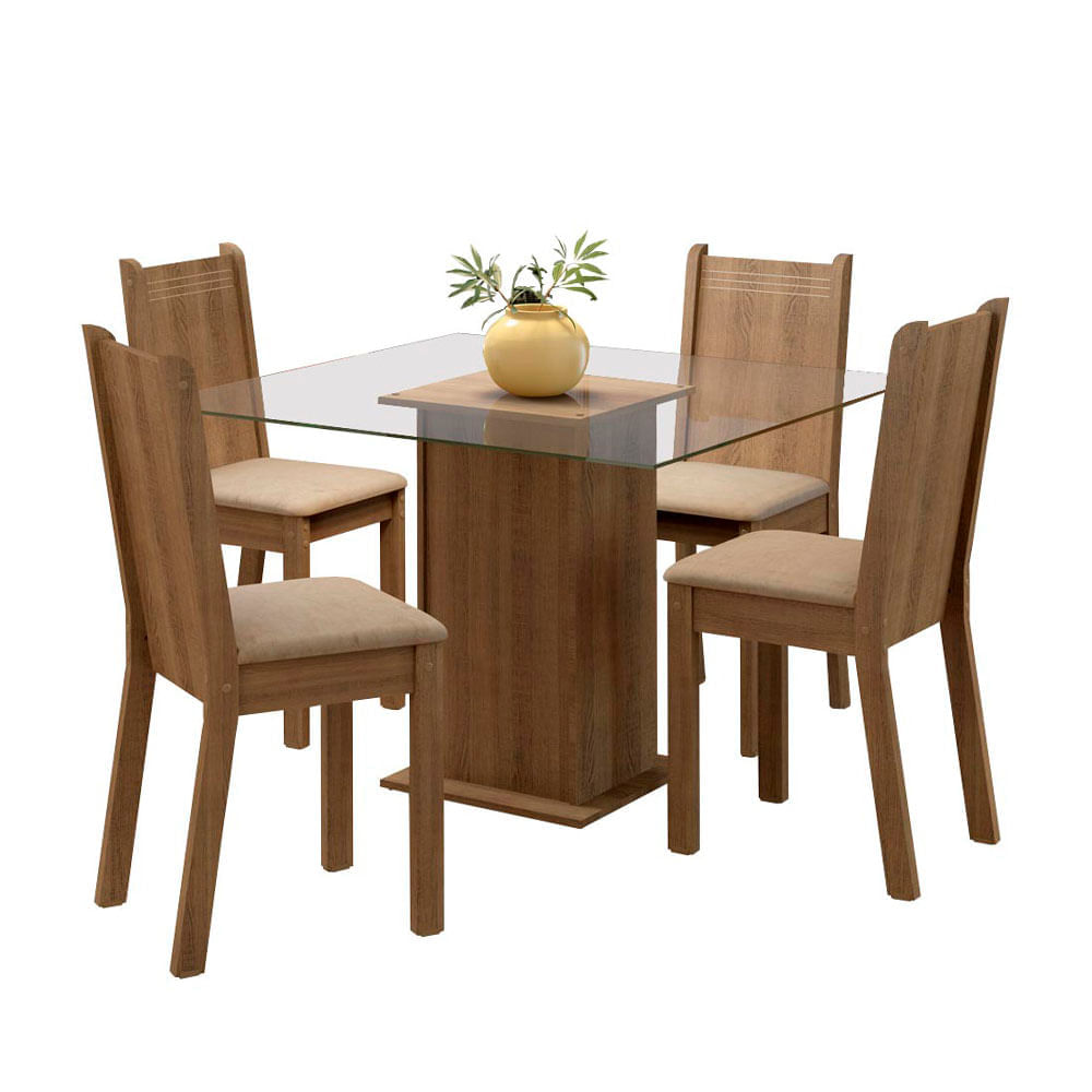 Comedor 4 Sillas M+Design Lucia Cuadrado Vidrio