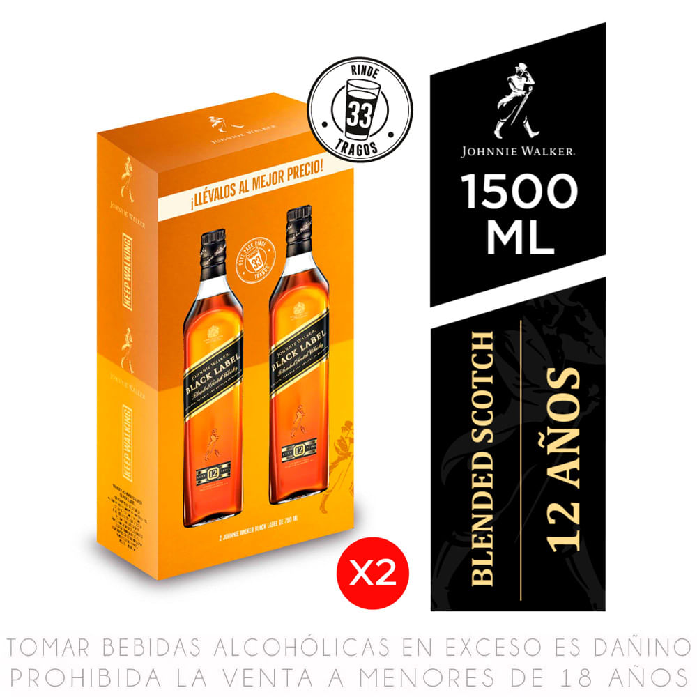 Whisky Johnnie Walker Black Label Pack 2 unid 750 ml