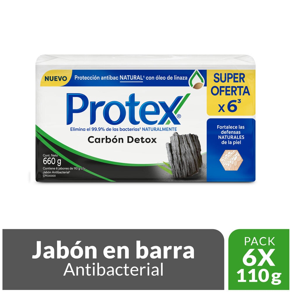 Sixpack Jabón En Barra Protex Carbón Detox 110g Metrope 1294