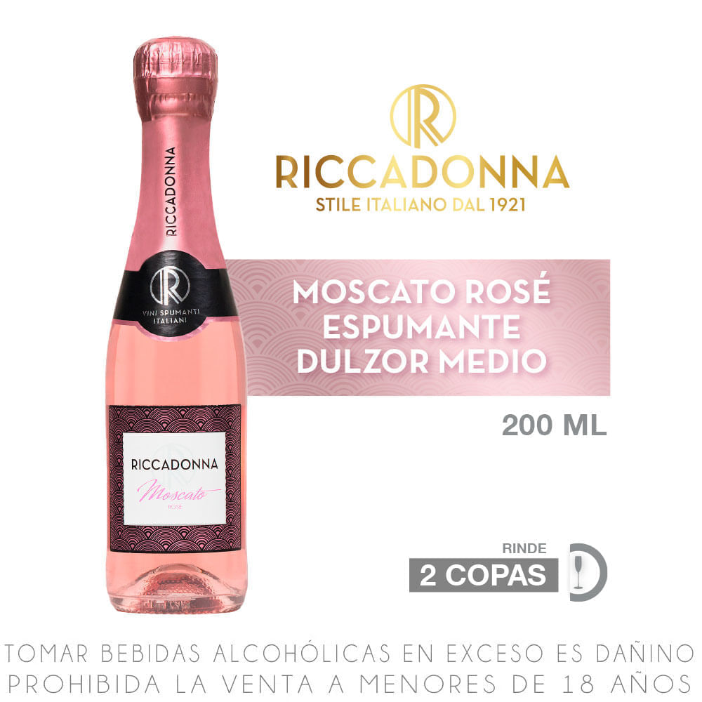 Espumante Rosé Semi Dulce Riccadonna Moscato Botella 200ml - Metro.pe