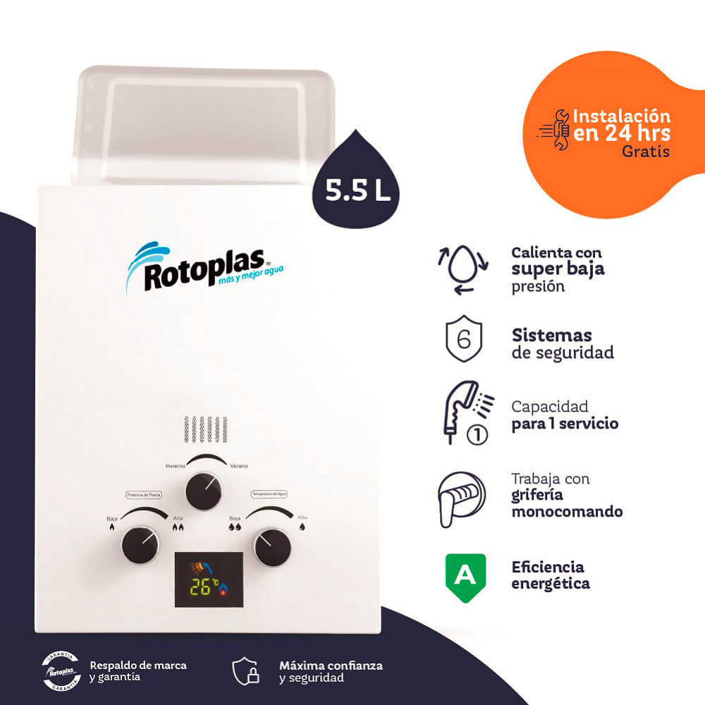 Terma a Gas Rotoplas Flaming GN 5.5 Litros