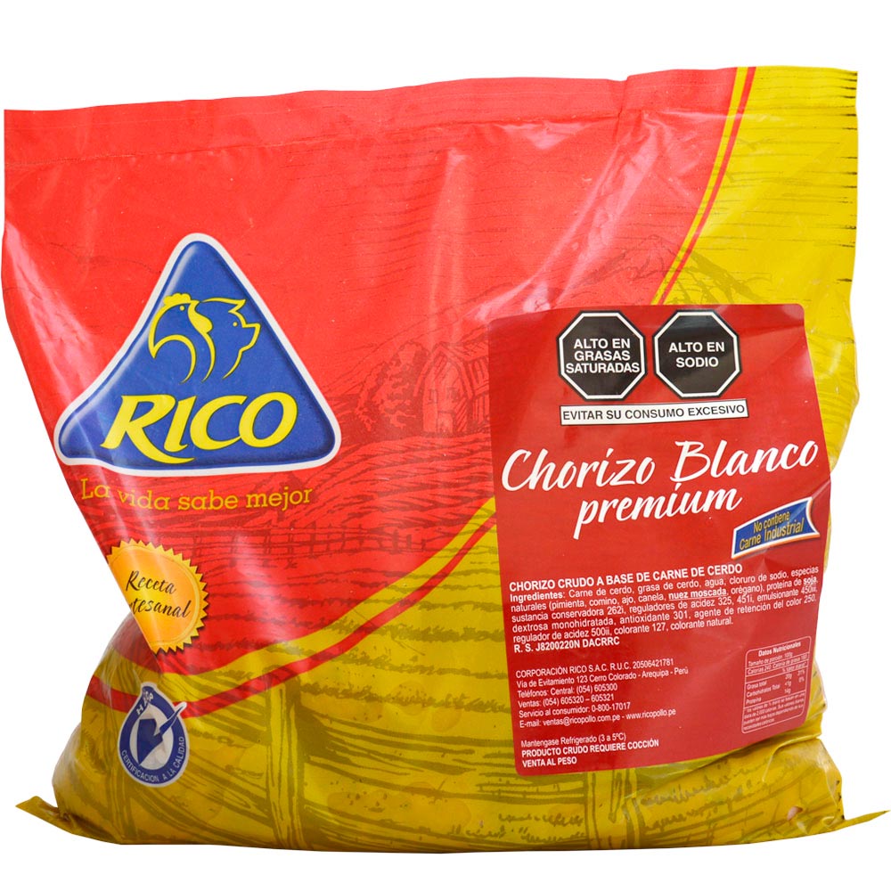 Chorizo Blanco Rico Premium x kg - Metro.pe