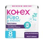 Toallas Higiénicas Kotex Puro y Natural Nocturna 8un