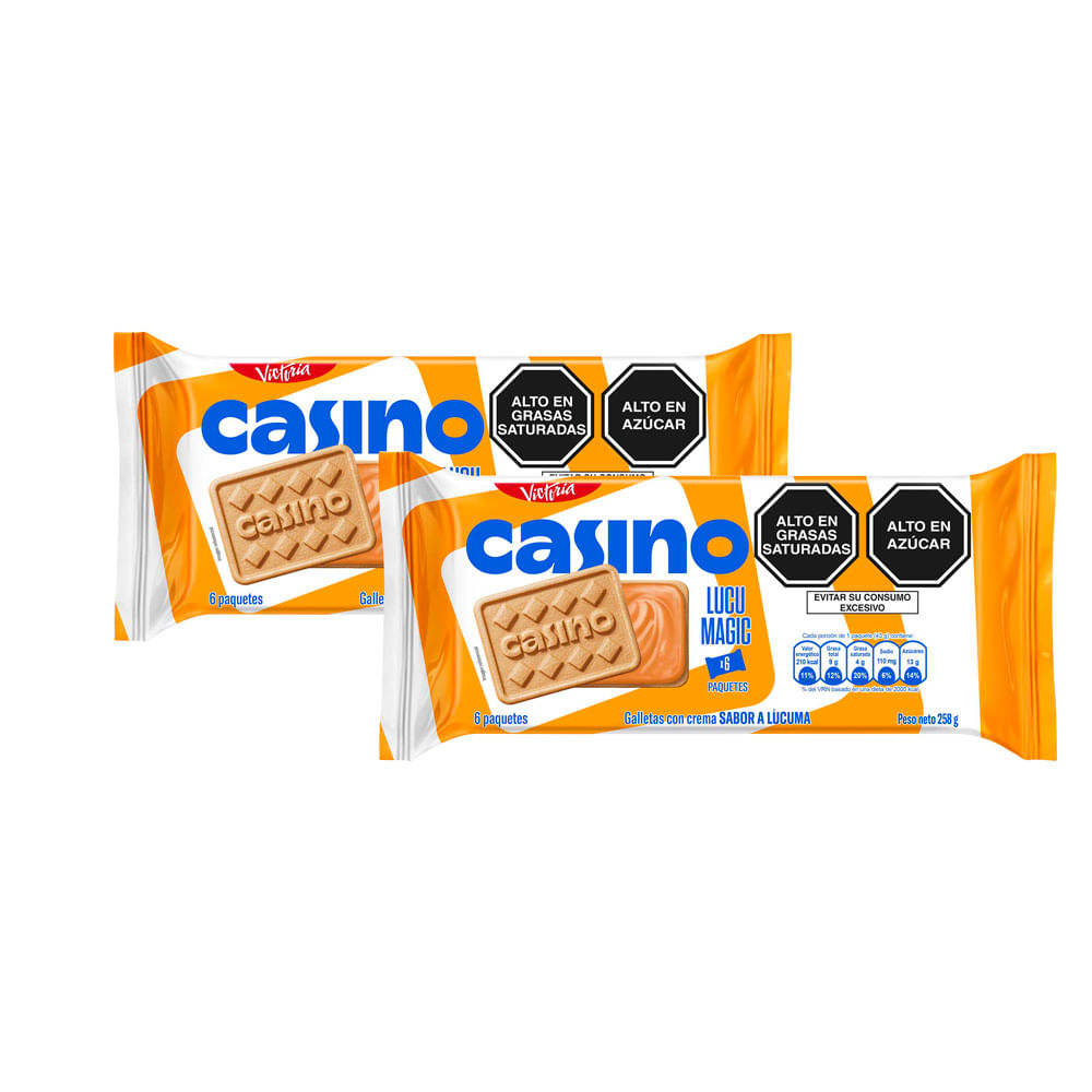 Pack x2 Sixpack Galleta con Crema Casino Lúcuma 43g