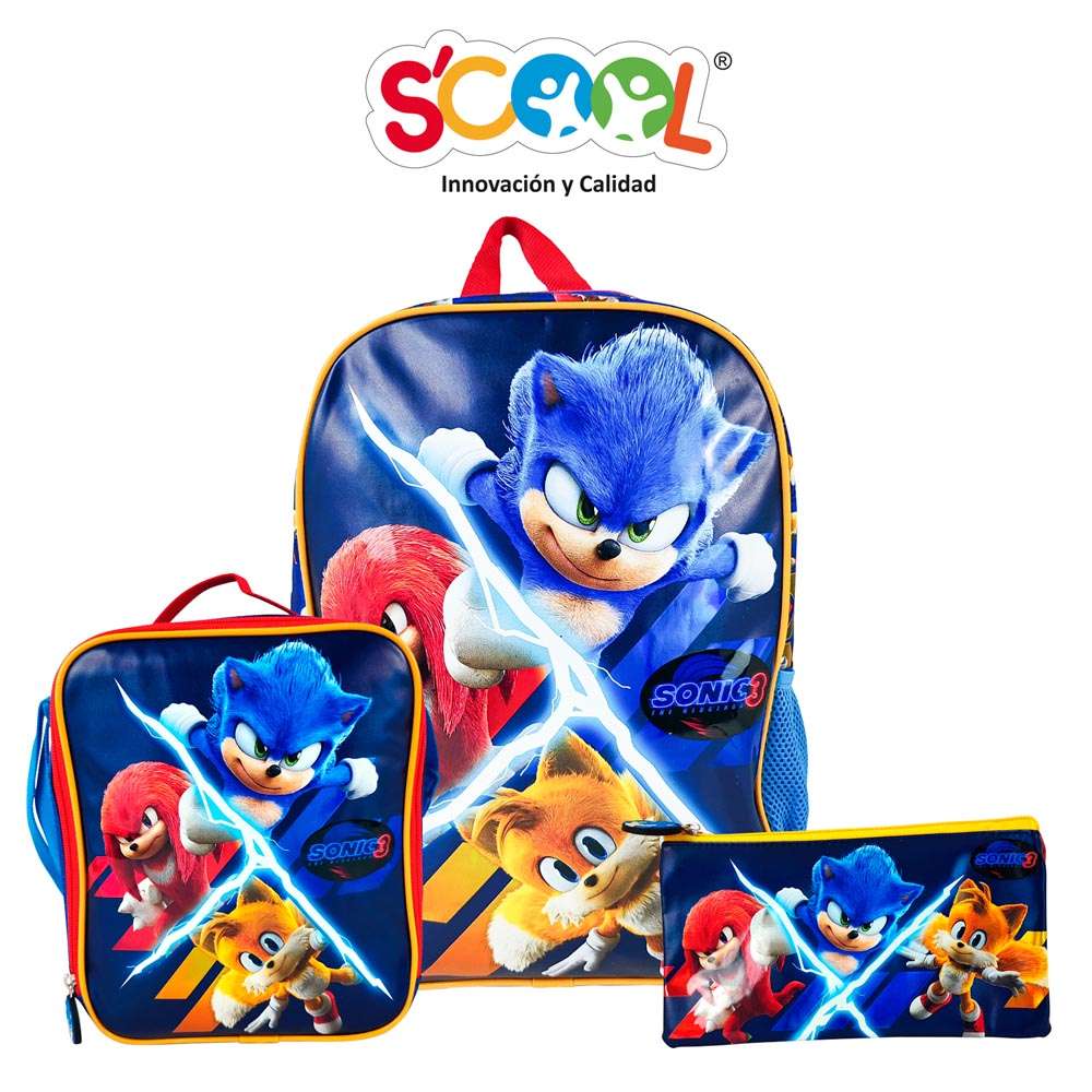 Set Mochila Scool Tela PVC Sonic