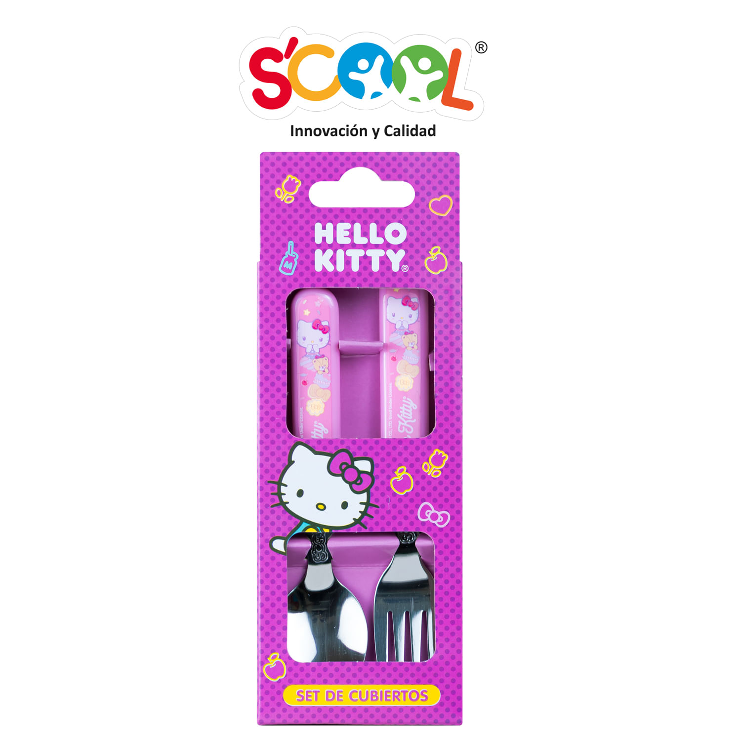 Set Cubiertos Acero Rosado Hello Kitty Scool
