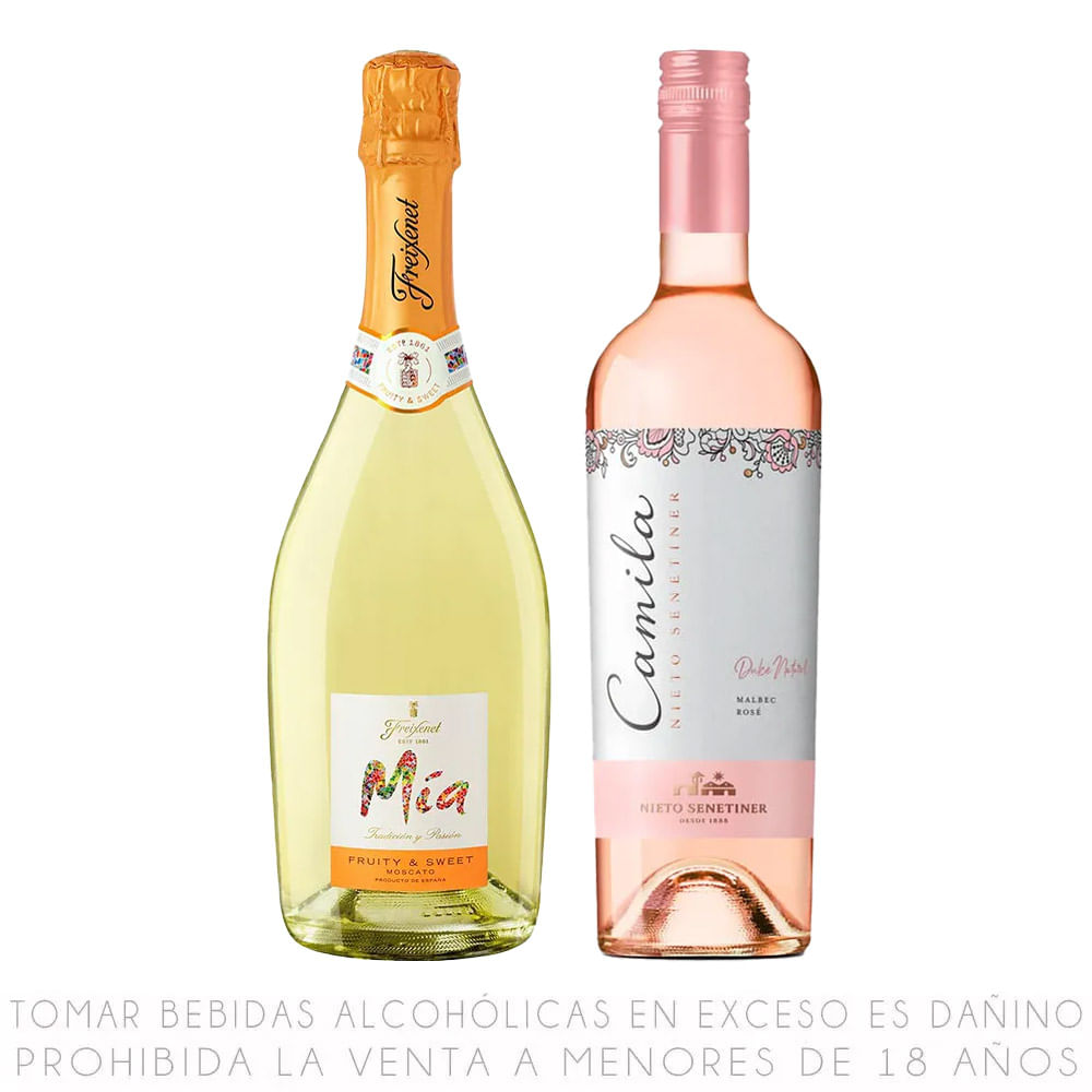 Espumante Freixenet Mía Semiseco 750ml + Vino Rosé Malbec Camila 750ml