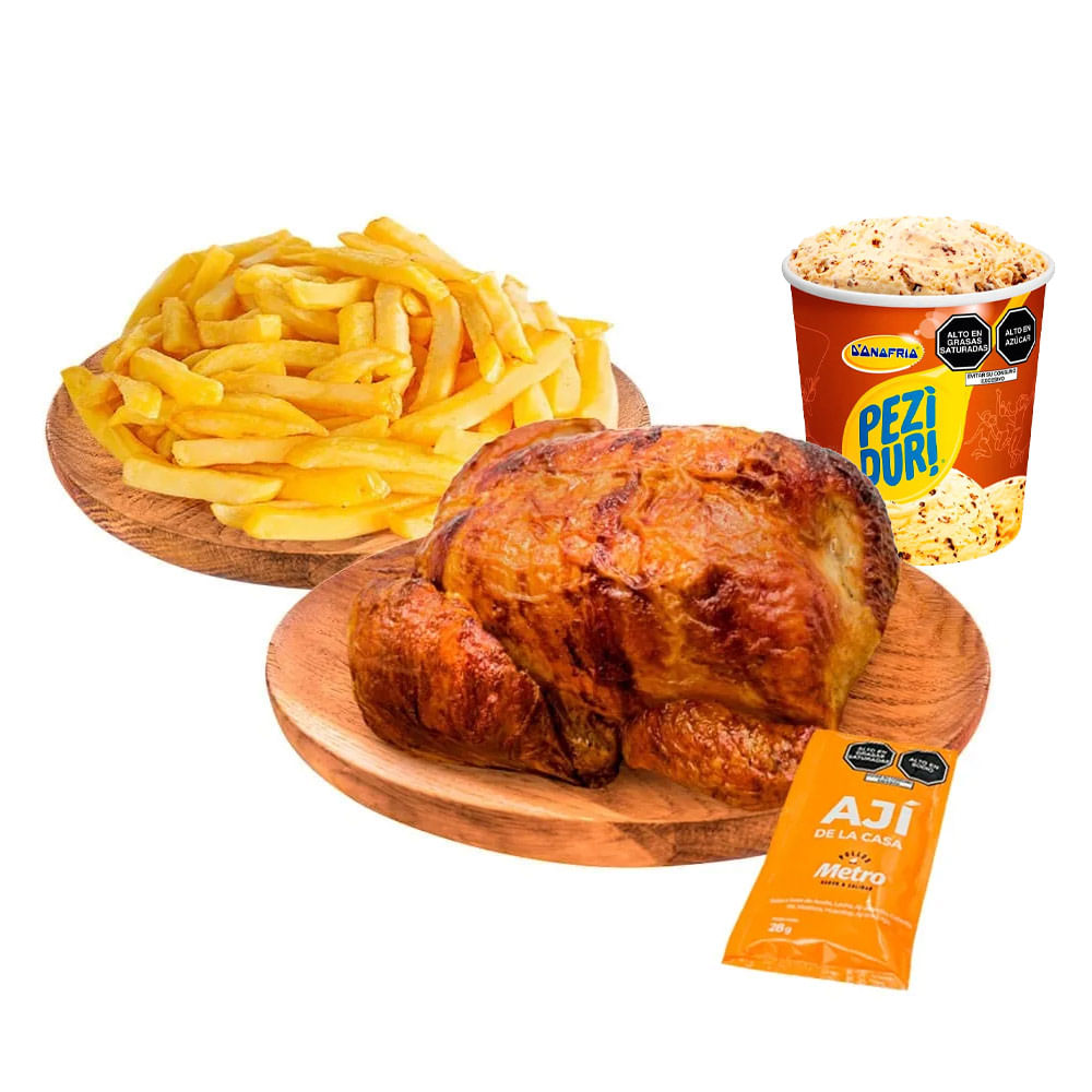 Pollo Rostizado + Papas Fritas + Helado Peziduri Chocochips 900ml
