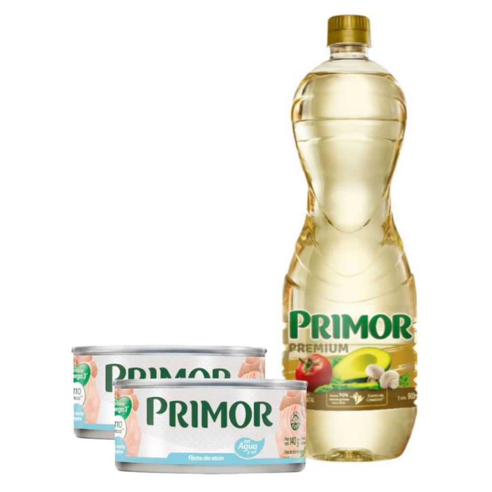 Pack Primor: Aceite Vegetal Premium 900ml + Filete de Atún en Agua 2un