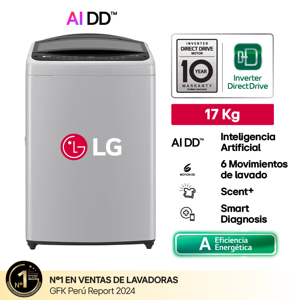 Lavadora Carga Superior LG WT17DV6T 17 Kg AI DD Gris
