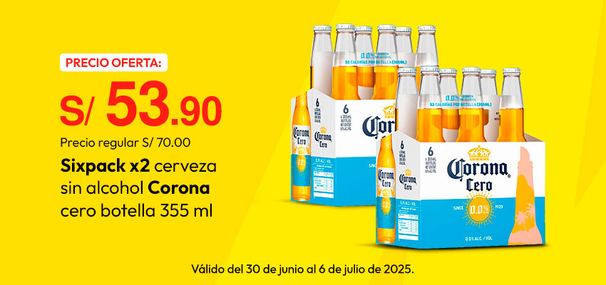 Sixpack x2 Cerveza Sin Alcohol Corona Cero Botella 355ml