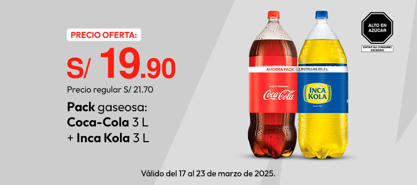 Pack Gaseosa: Coca Cola 3L + Inca Kola 3L