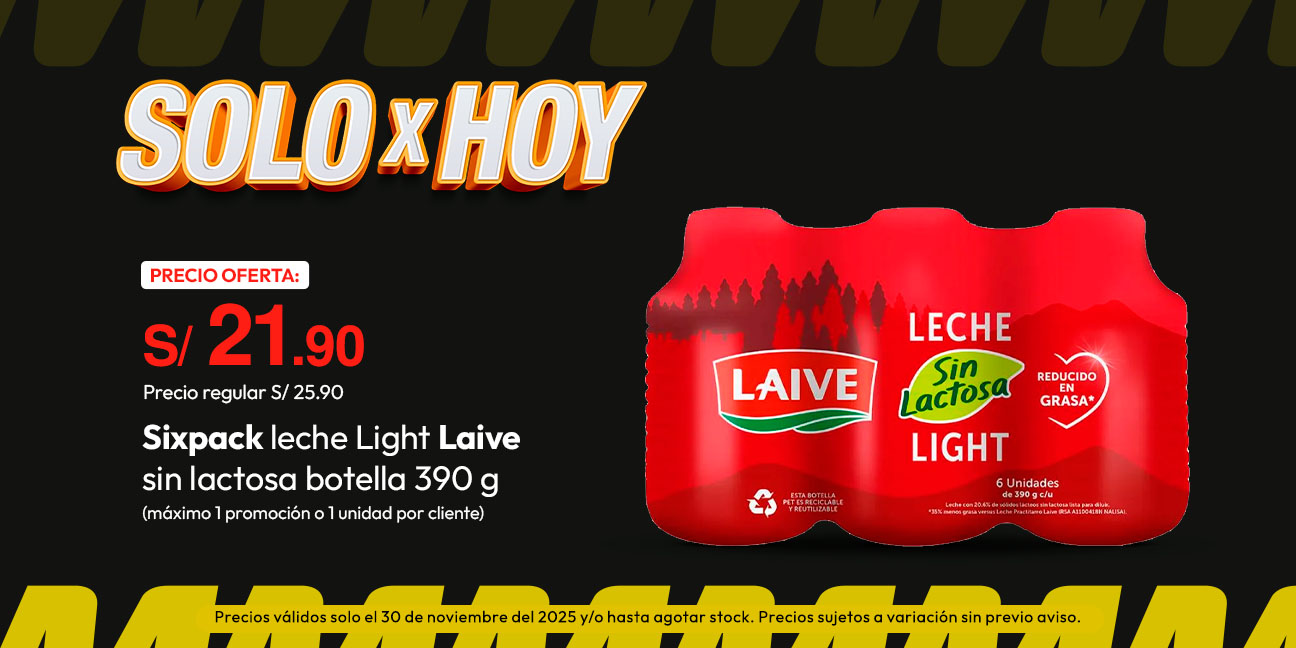 Sixpack Leche Light Laive Sin Lactosa Botella 390g (Máximo 1 promoción o 1 unidad por cliente)