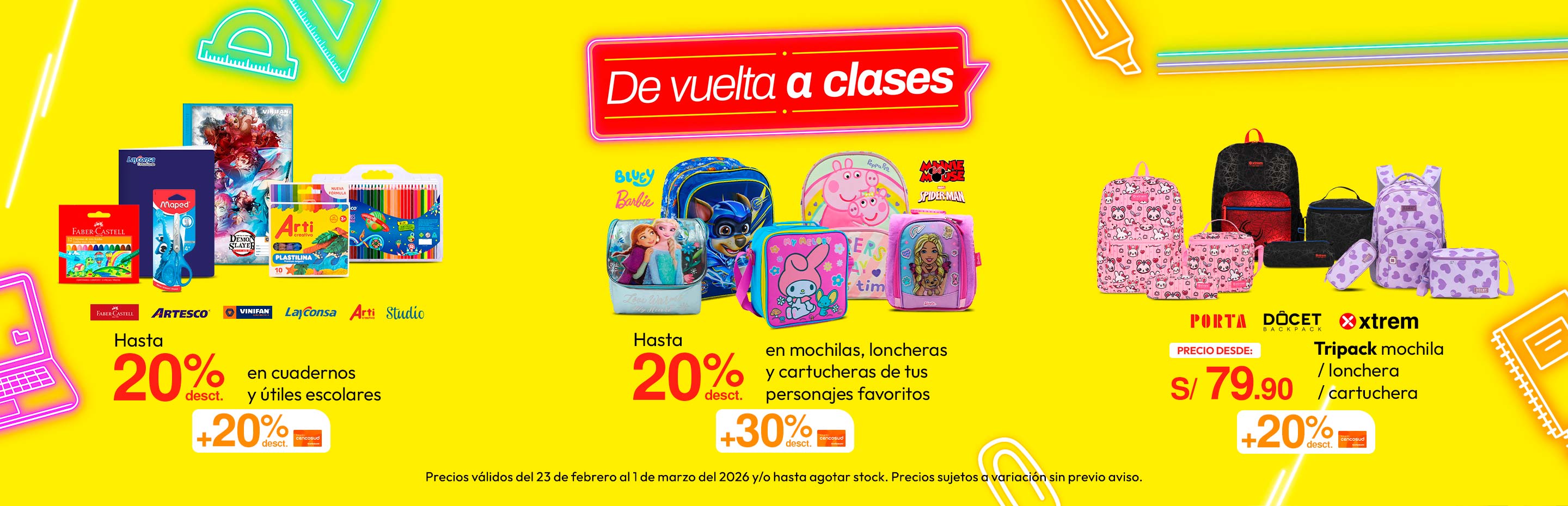 Hasta 20% de dscto en cuadernos y utiles escolares + 20% de dscto con TC