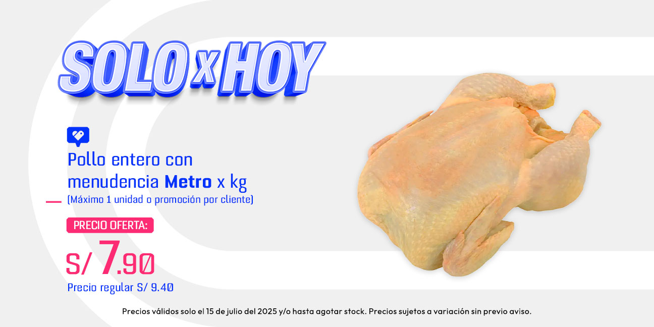  Pollo Entero con Menudencia Metro x kg (Máximo 1 unidad o 1 promoción por cliente)