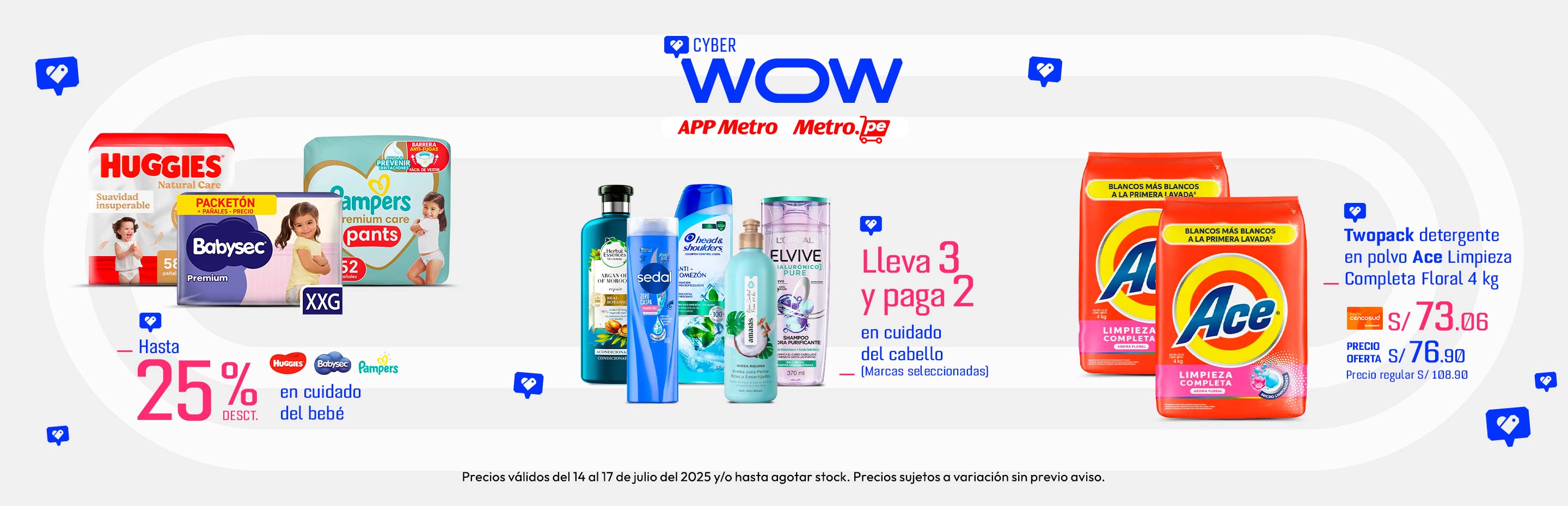 Hasta 25% desct en cuidado del bebe Huggies, Pampers y Babysec 