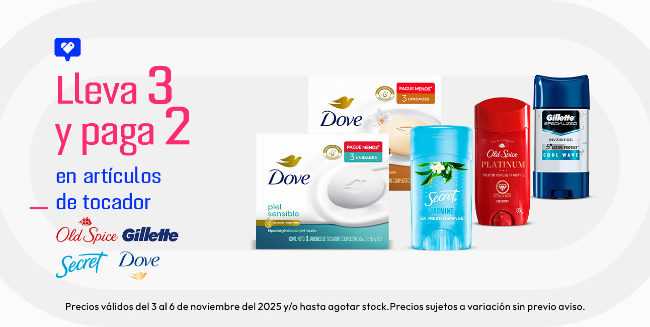 Lleva 3 y paga 2 en articulos de tocador