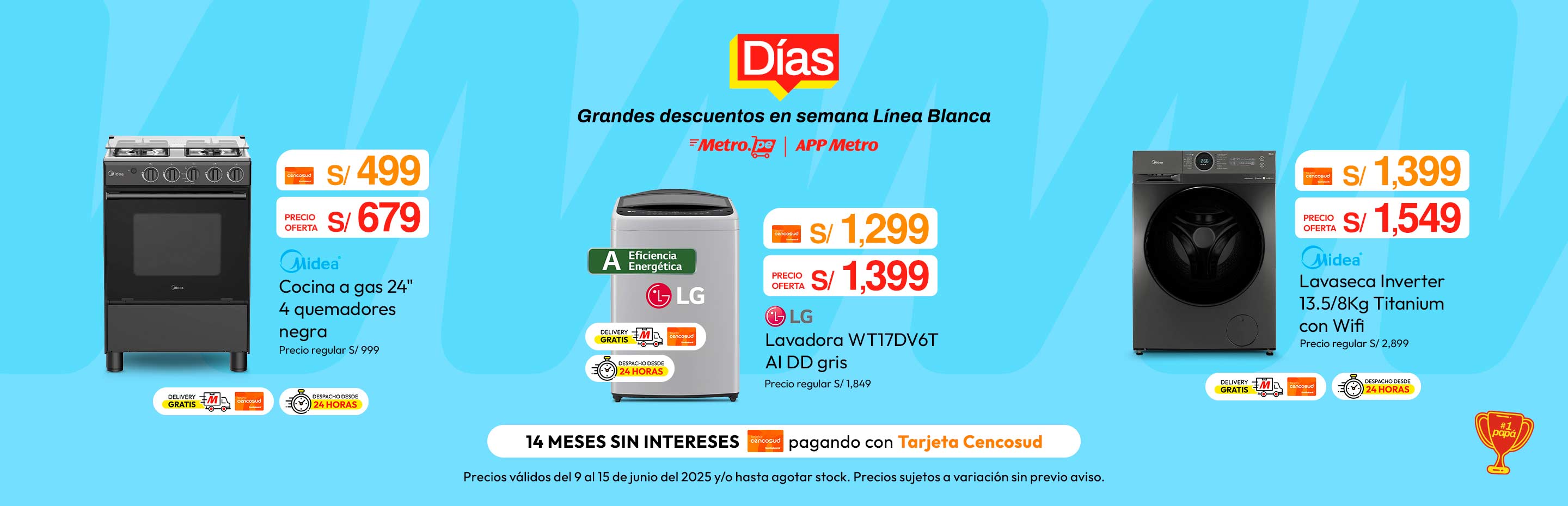 Cocina a Gas 24" Midea 4 Quemadores Negra