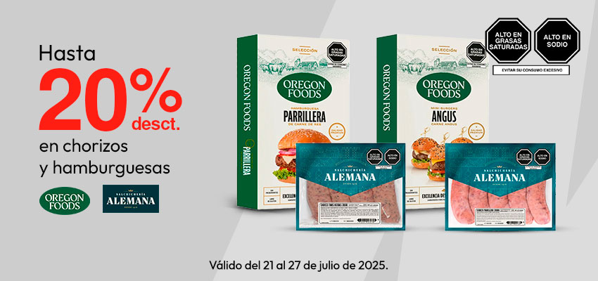Hasta 20% en hamburguesas y chorizos