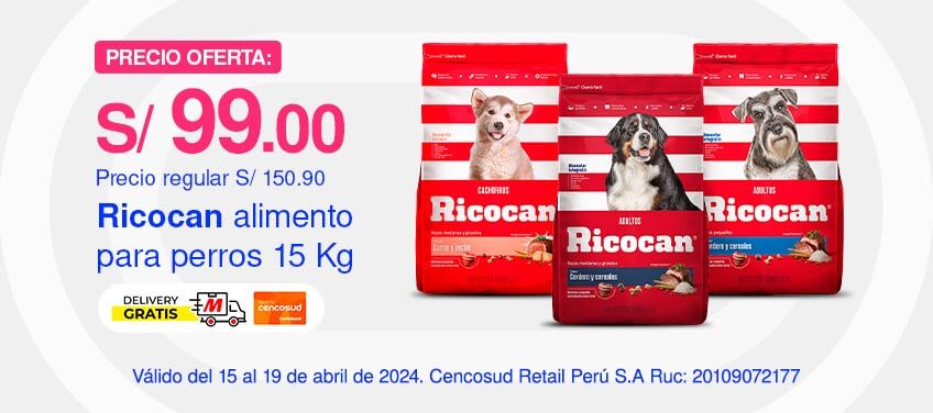 Ricocan Alimento para Perros 15 Kg  + delivery gratis con TC 