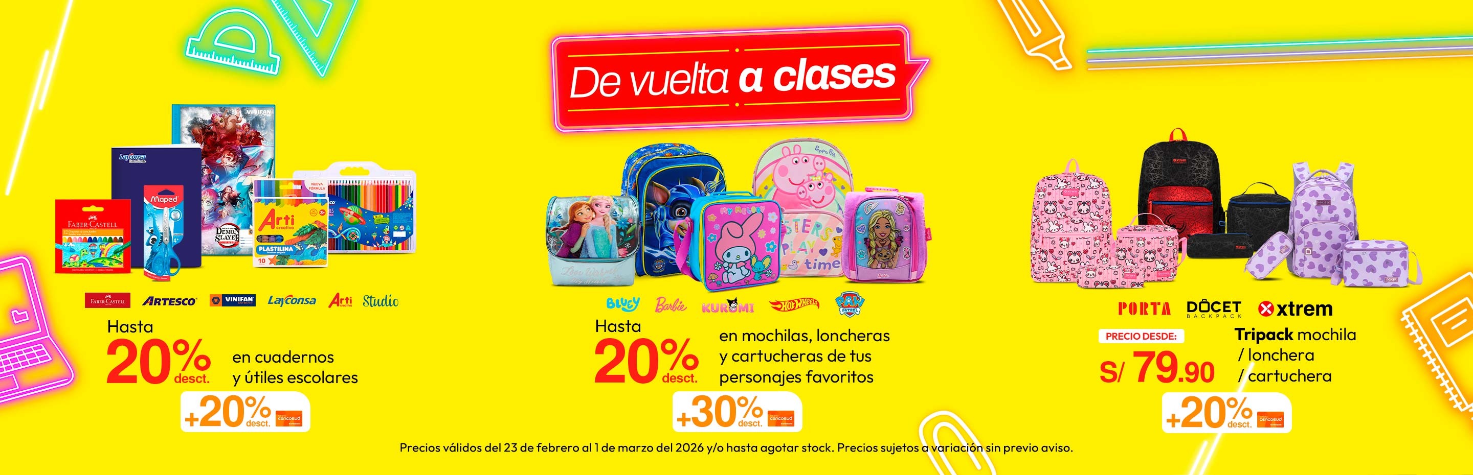 Hasta 20% de dscto en cuadernos y utiles escolares + 20% de dscto con TC