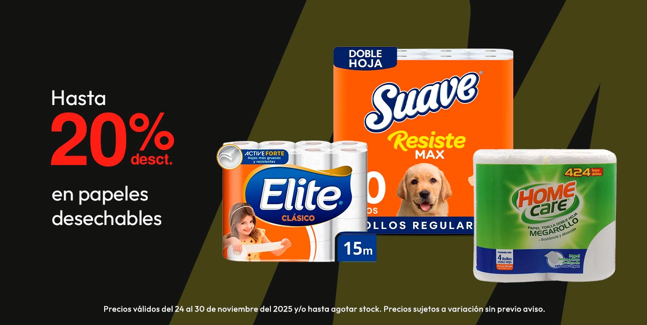 Hasta 20% desct en papeles desechables