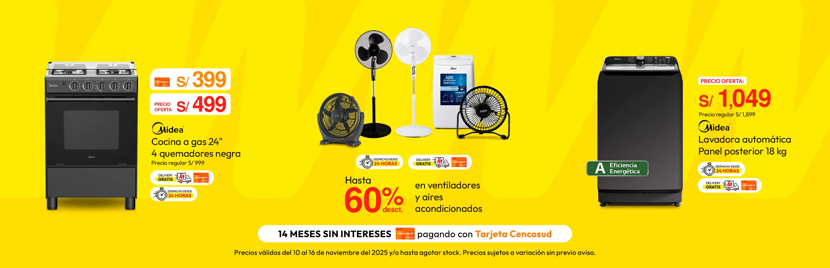 Cocina a Gas 24" Midea 4 Quemadores Negra