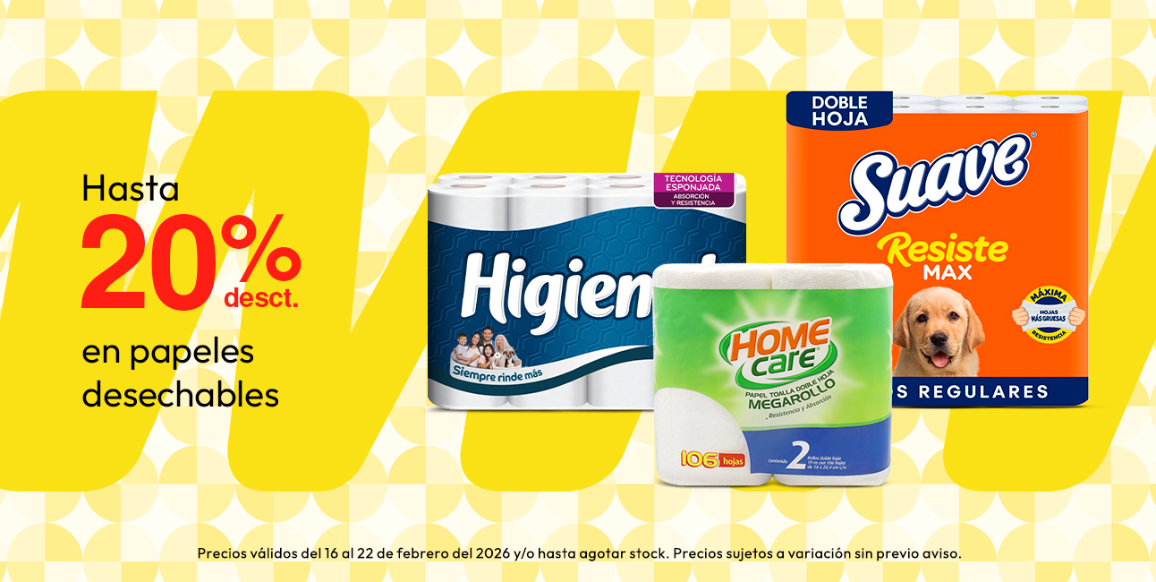 Hasta 20% desct en papeles desechables + 5% desct con tarjeta cencosud