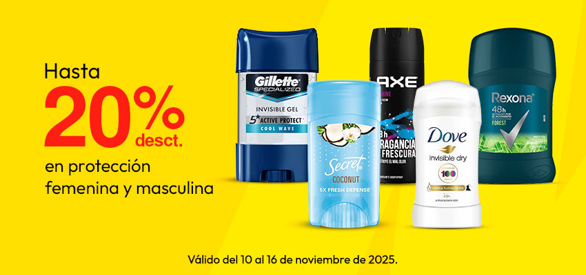 Hasta 20% dscto en Protección Femenina y Masculina