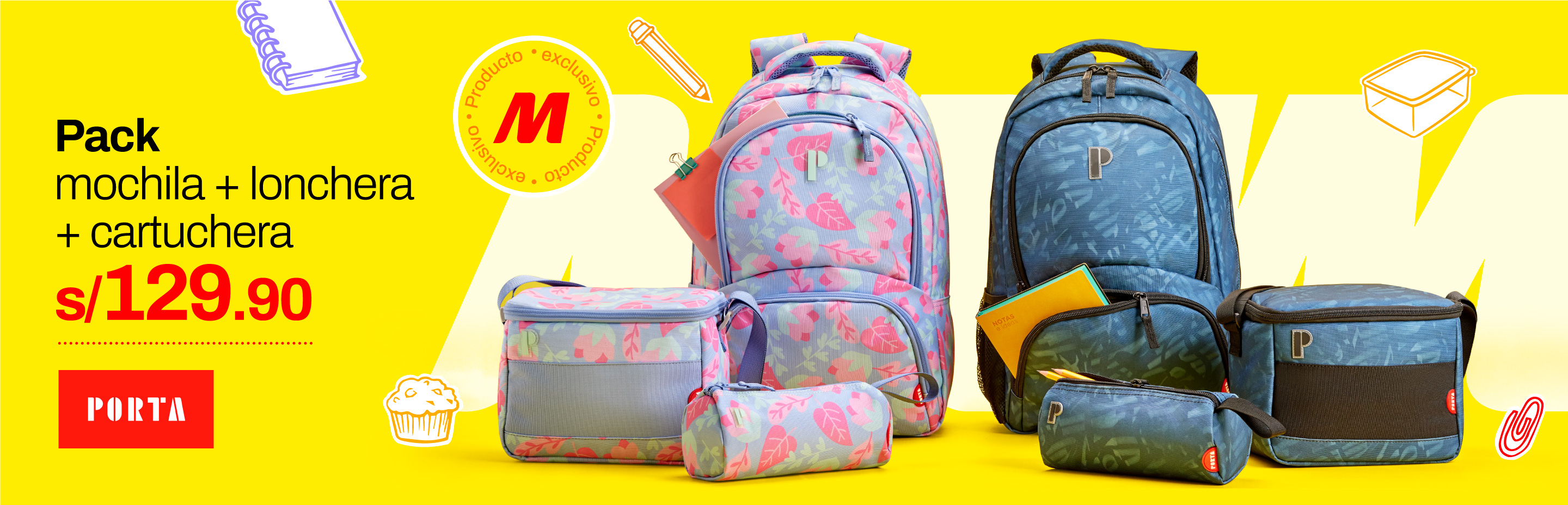 Pack Mochila + Lonchera+ Cartuchera a s/129.9 