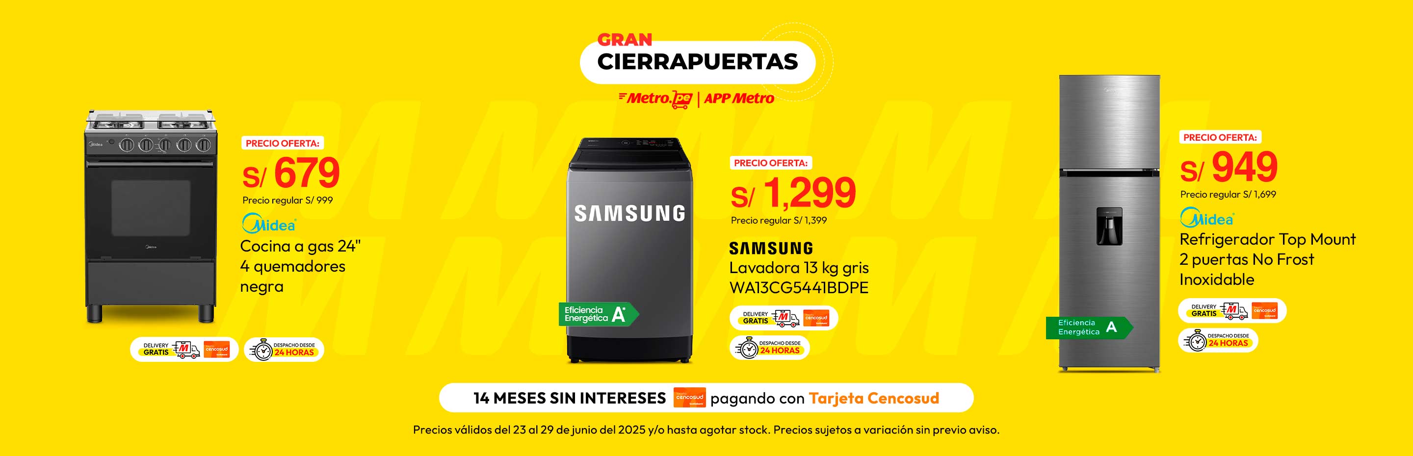 Cocina a Gas 24" Midea 4 Quemadores Negra