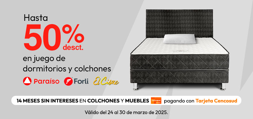 Hasta 50% de Desct. En Juego de Dormitorios y Colchones