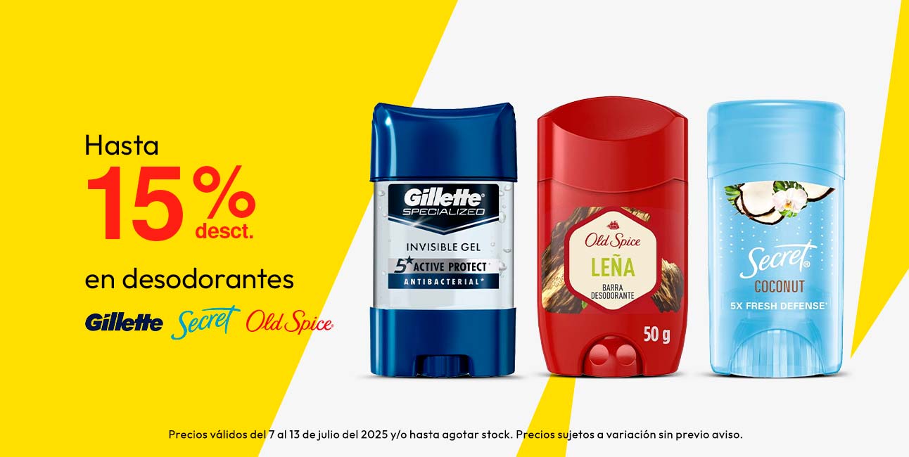Hasta 15% desct en desodorantes Secret, Old Spice y Gillette