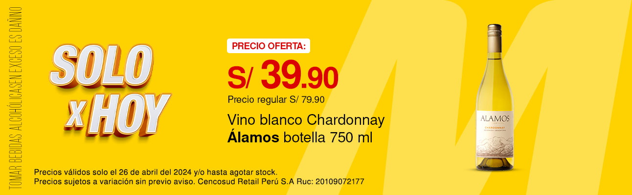 Vino Blanco Chardonnay Álamos Botella 750ml
