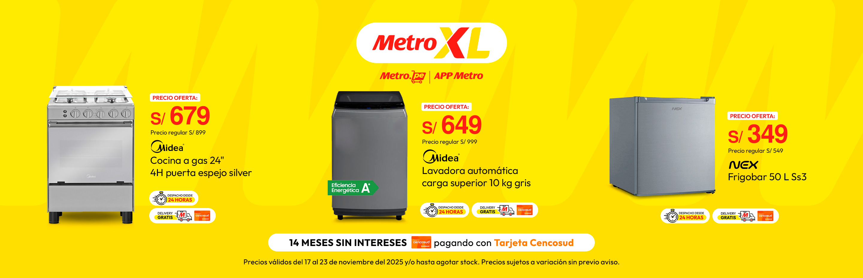 Cocina a Gas 24" Midea 4H Puerta Espejo Silver