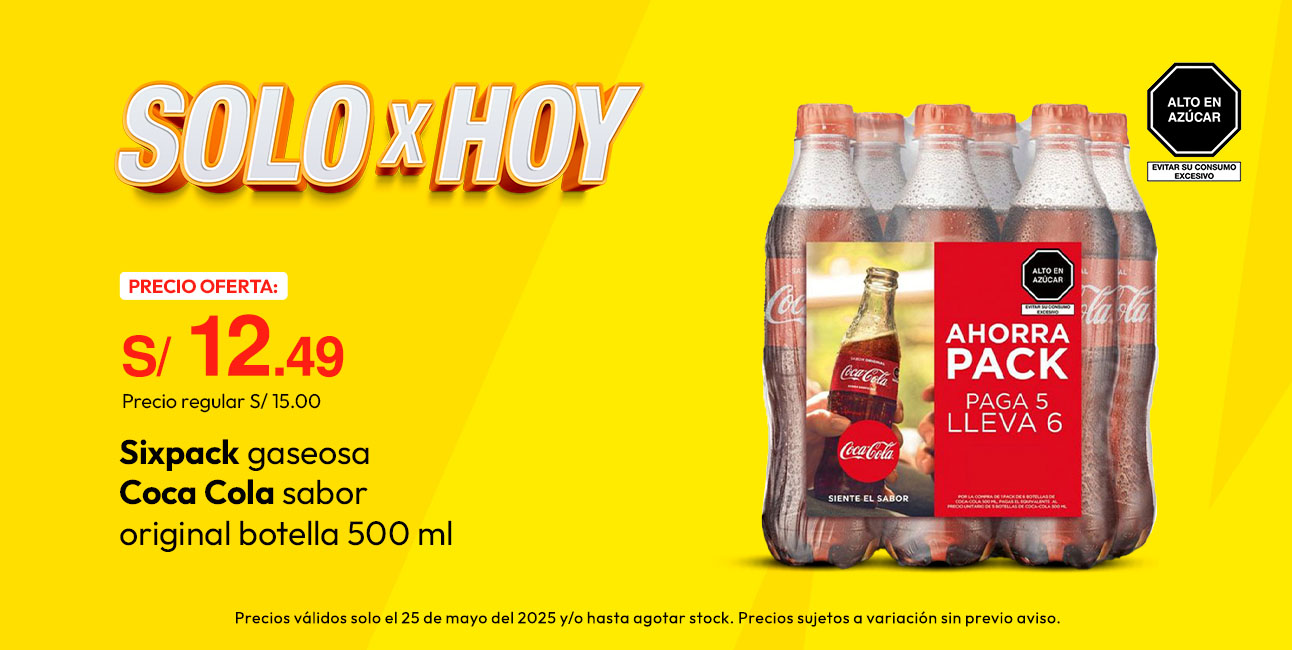 Sixpack Gaseosa Coca Cola Sabor Original Botella 500ml