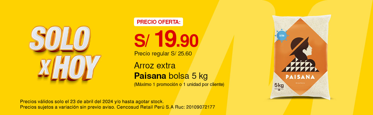 Arroz extra Paisana bolsa 5 kg (Máximo 1 promoción o 1 unidad por cliente)