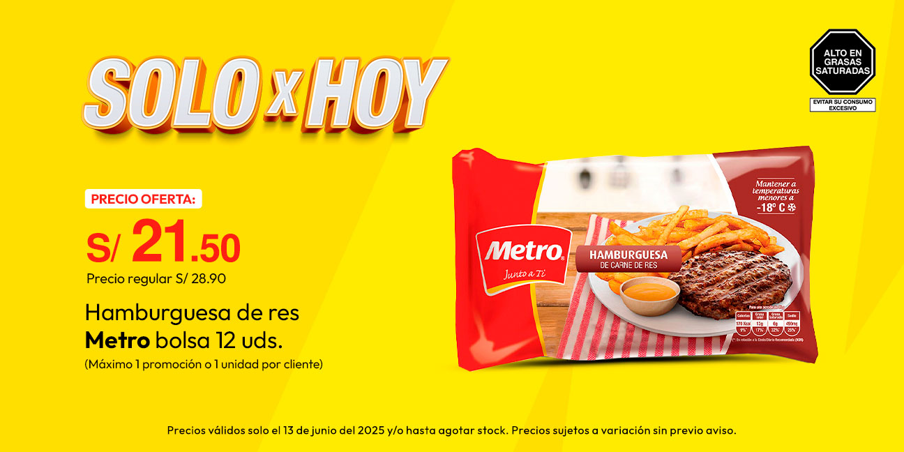 Hamburguesa de Res Metro Bolsa 12un (Máximo 1 unidad o 1 promoción por cliente)